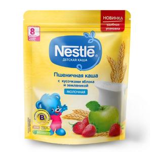 Каша Nestle молочная пшеничная с кусочками яблока и земляникой с 8м 220г