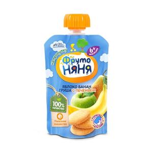 Пюре ФрутоНяня яблоко банан груша с печеньем с 6м 90г